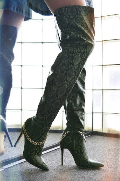 Thigh high top snake boots