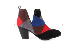 Load image into Gallery viewer, Two Tone Patchwork Chunky Heel Booties