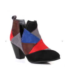 Load image into Gallery viewer, Two Tone Patchwork Chunky Heel Booties