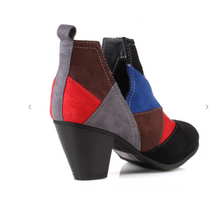 Load image into Gallery viewer, Two Tone Patchwork Chunky Heel Booties