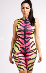 Curveologist- Fierce Zebra Multi-color Romper