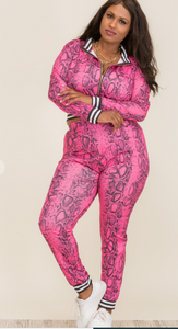 Curveologist- Pink Mamba Snakeskin Print 2 Piece Tracksuit