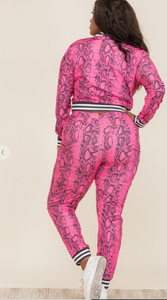 Curveologist- Pink Mamba Snakeskin Print 2 Piece Tracksuit