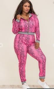 Curveologist Pink Mamba Snakeskin Print 2 Piece Tracksuit Queen