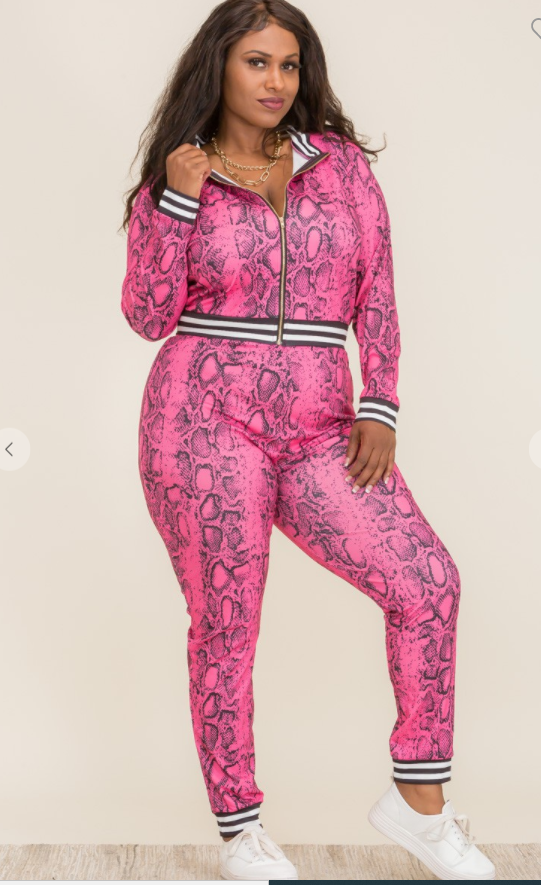 Curveologist- Pink Mamba Snakeskin Print 2 Piece Tracksuit