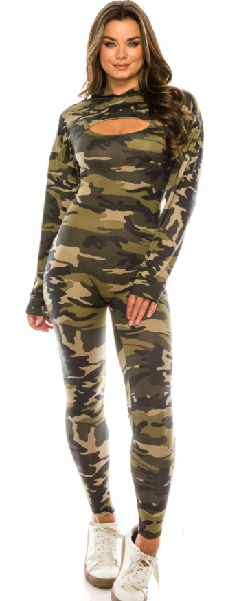 Curveologist- Suited and Booted Camo 2 Piece Hooded Jumpsuit