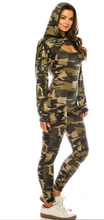 Load image into Gallery viewer, Curveologist- Suited and Booted Camo 2 Piece Hooded Jumpsuit
