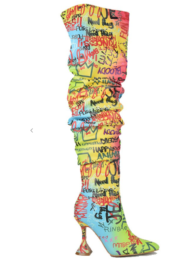 Mz. Tra-cy Graffiti Thigh High Boot