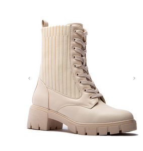 Bone Straight Knit Ribbed Combat Boots